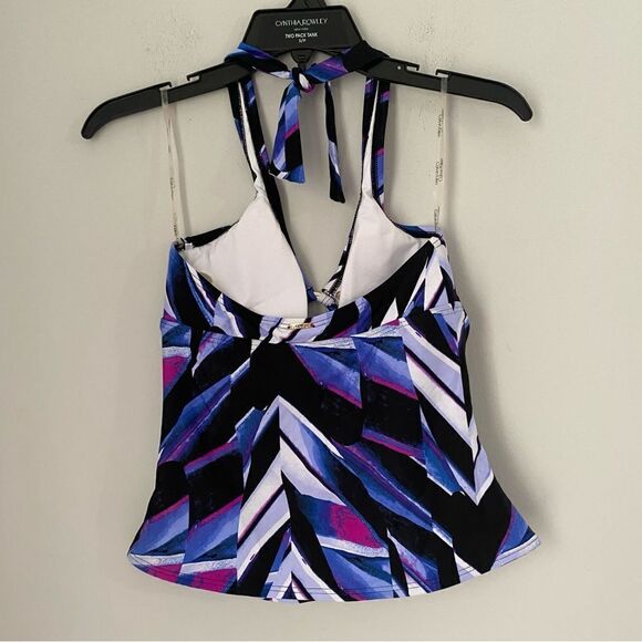Calvin Klein Women's Ikat Printed Studded Halter Tankini Top Swimsuit XS - Picture 3 of 5
